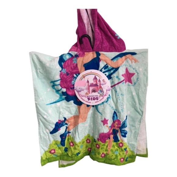 Kids hooded pullover princess castle mermaid‎ print swim beach towel poncho new - Picture 7 of 10